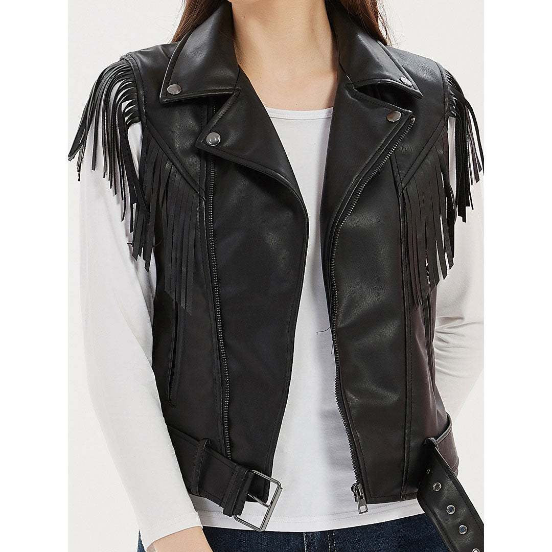 Women Vest PU Leather Short Vest Slim Fit Cool Handsome