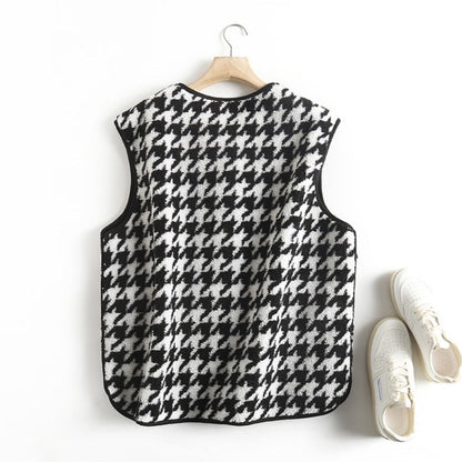 Women Vest Plaid Lamb Wool Casual All-Match