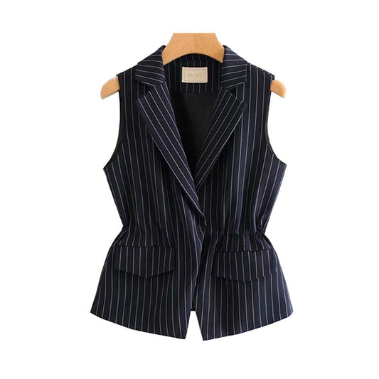 Women Vest Striped Vest Slim-Fit Cardigan
