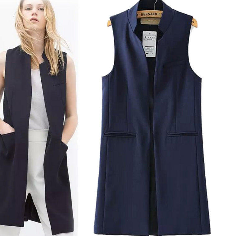 Women Vest Stand Collar Suit Cardigan Vest