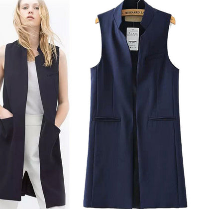 Women Vest Stand Collar Suit Cardigan Vest