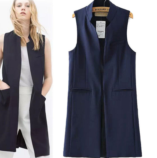 Women Vest Stand Collar Suit Cardigan Vest