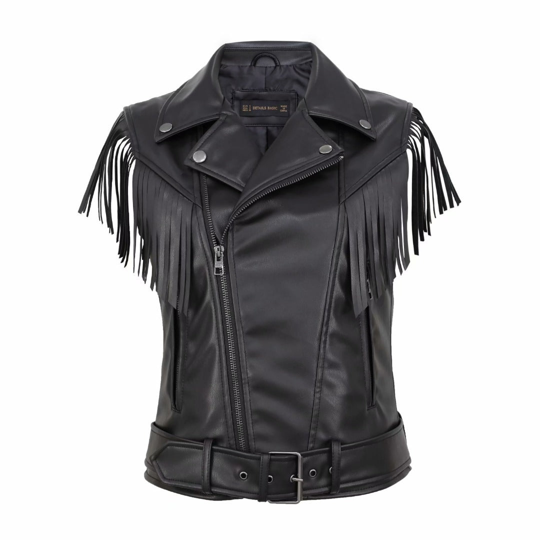 Women Vest PU Leather Short Vest Slim Fit Cool Handsome