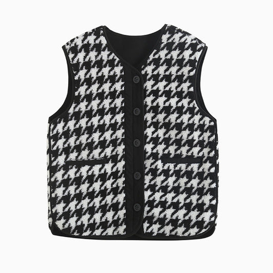 Women Vest Plaid Lamb Wool Casual All-Match