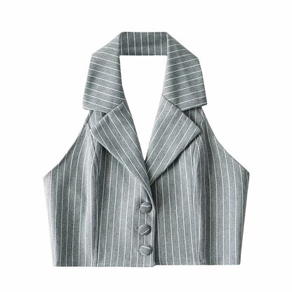 Women Vest Striped Suit Sexy Slim-Fit Short