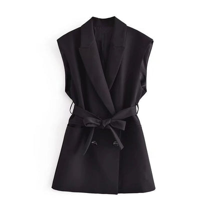 Women Vest Pure Color Tied Slim Fit Vest