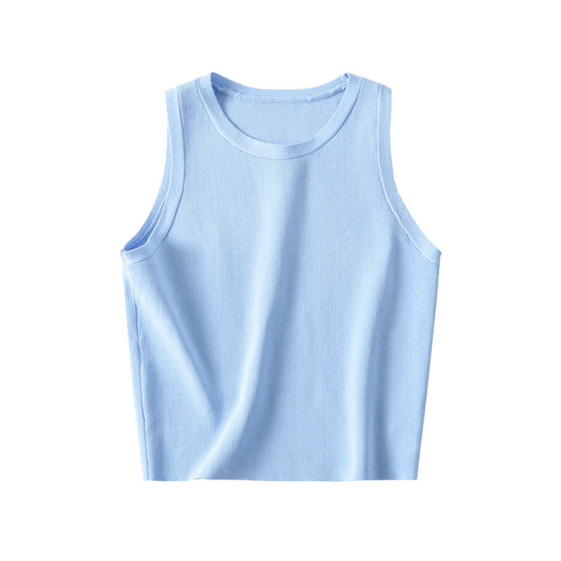 Women Vest Solid Color Knitted Slim Sleeveless