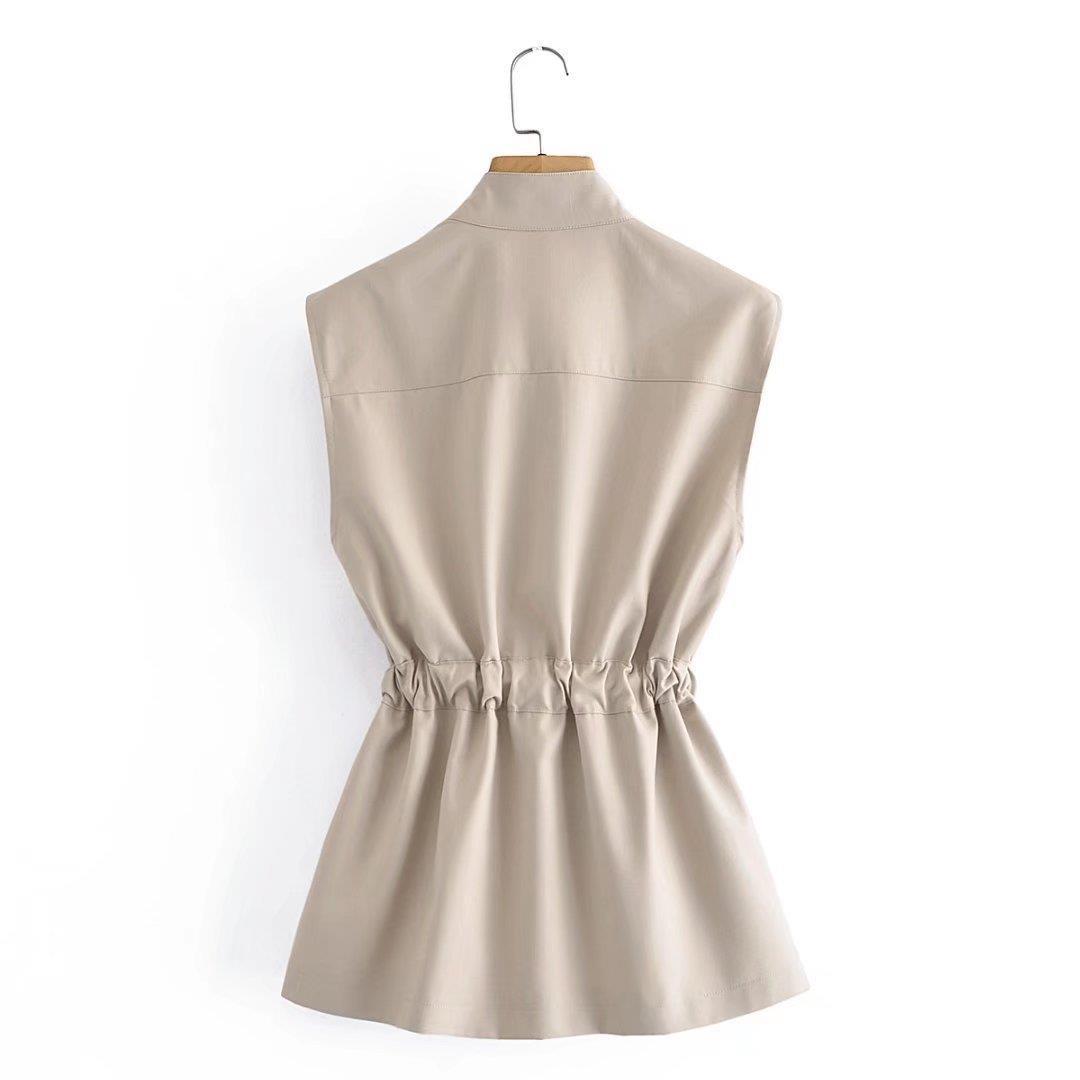Women Vest Stand Collar Single-Breasted Lace up Vest