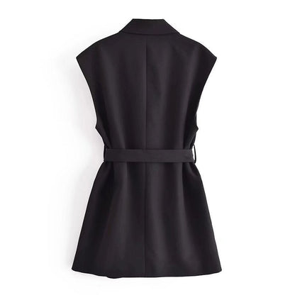 Women Vest Pure Color Tied Slim Fit Vest