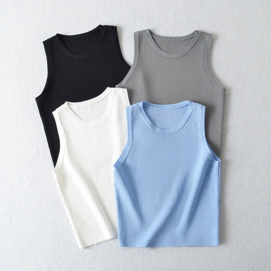 Women Vest Solid Color Knitted Slim Sleeveless