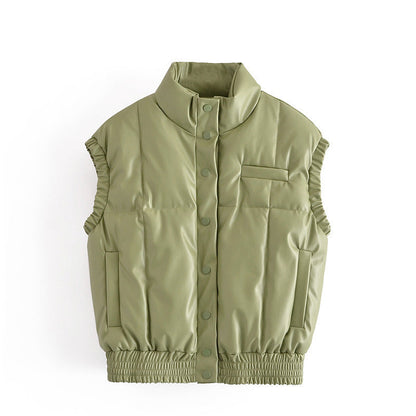 Women Vest PU Leather Vest Casual Single-Breasted Simple