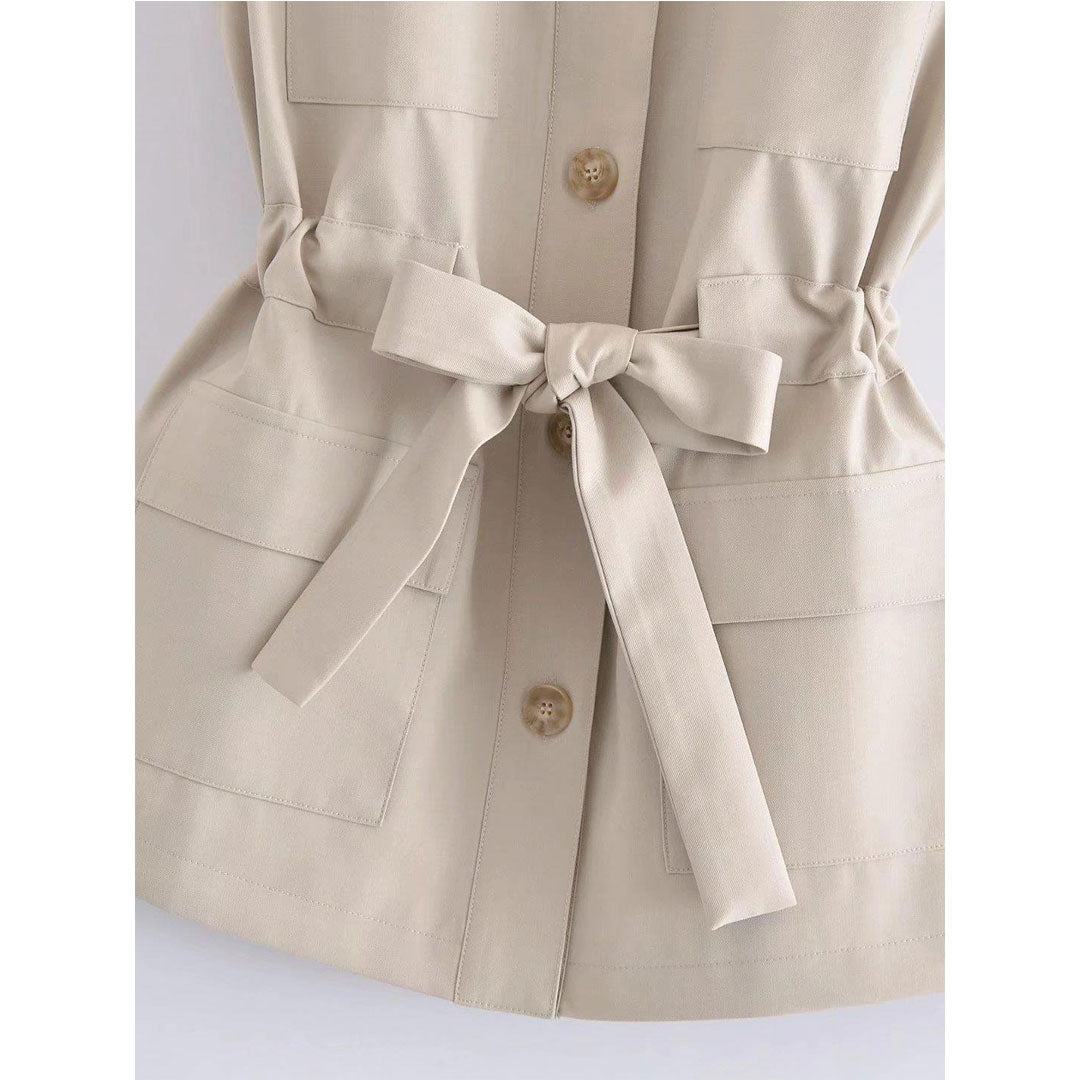 Women Vest Stand Collar Single-Breasted Lace up Vest